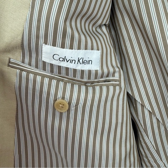 Calvin Klein Blazer Mens Size 44L Tan Beige 2 Button Sport Jacket 100% Linen - Picture 3 of 12